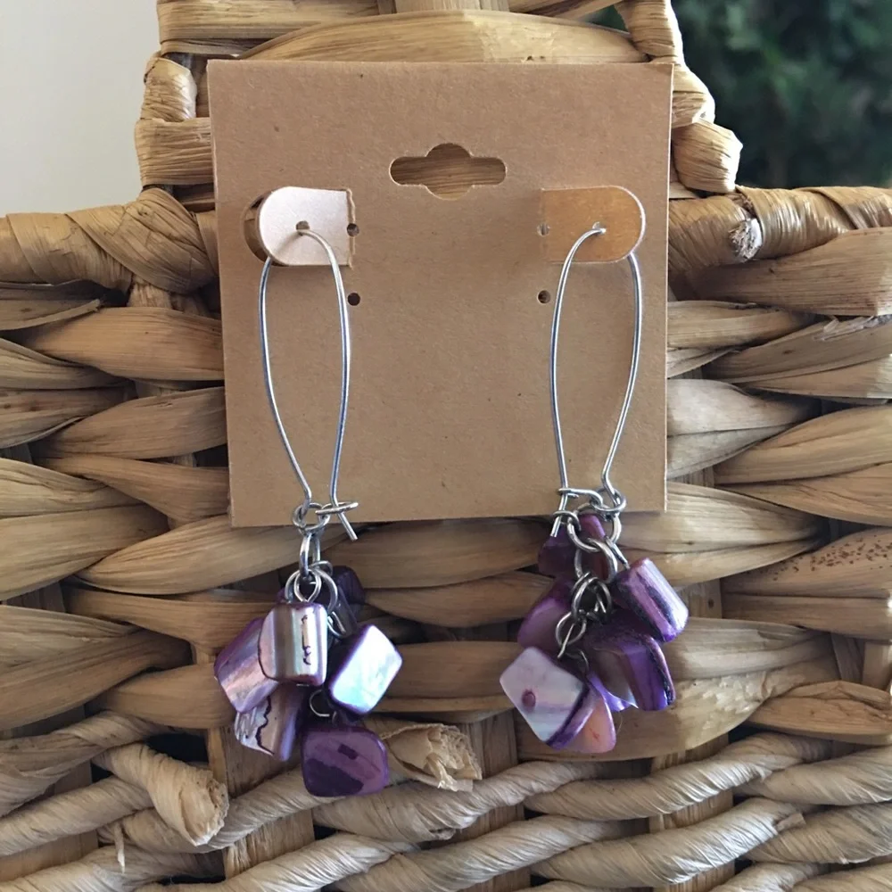 Purple tone painted shell ear wire earrings